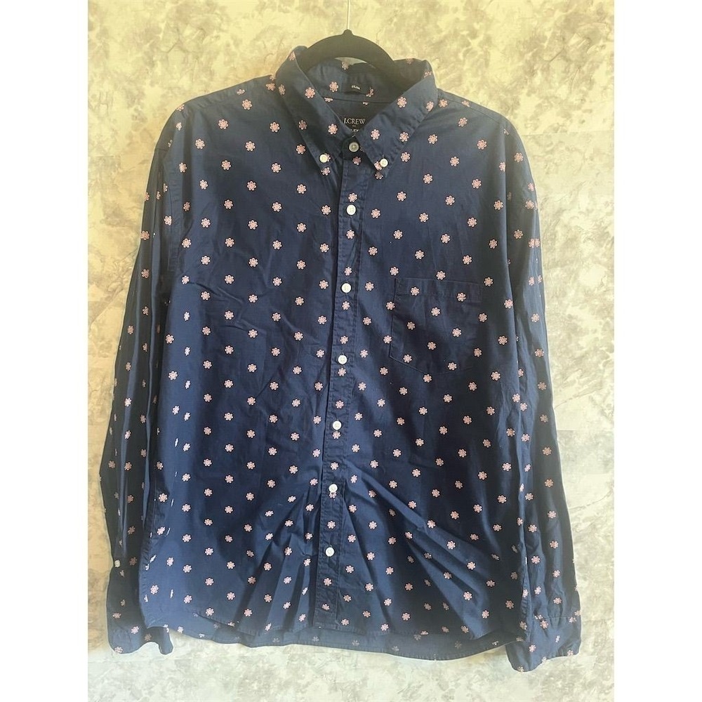 J.Crew Flex Washed Slim Fit Shirt Mens XL Navy Blue‎ Long Sleeve